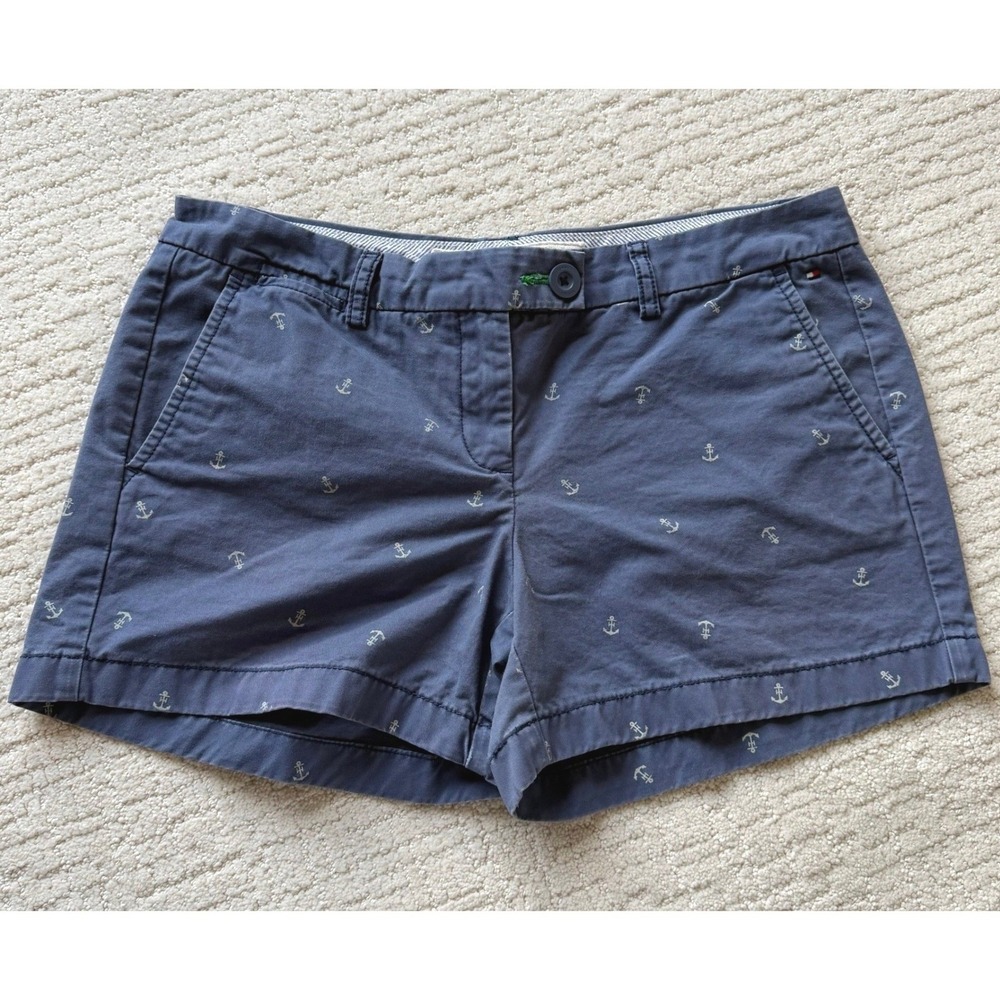 Tommy Hilfiger Womens Navy Blue Anchor Print Chino Shorts Nautical Size 10